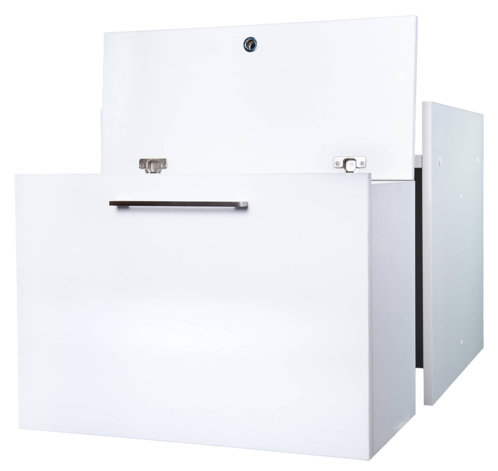 Negrari Komodo 5018D Mobile Alza Porta Lavatrice Asciugatrice Con Cassettone Contenitore Indipendente Scorrevole Ad Ampia Capienza in Legno Nobilitato Idrofugo W100 Bianco Per Interno Maniglia Ruotine Apertura Anta a Ribalta Fornito Montato 69x65 H59 cm