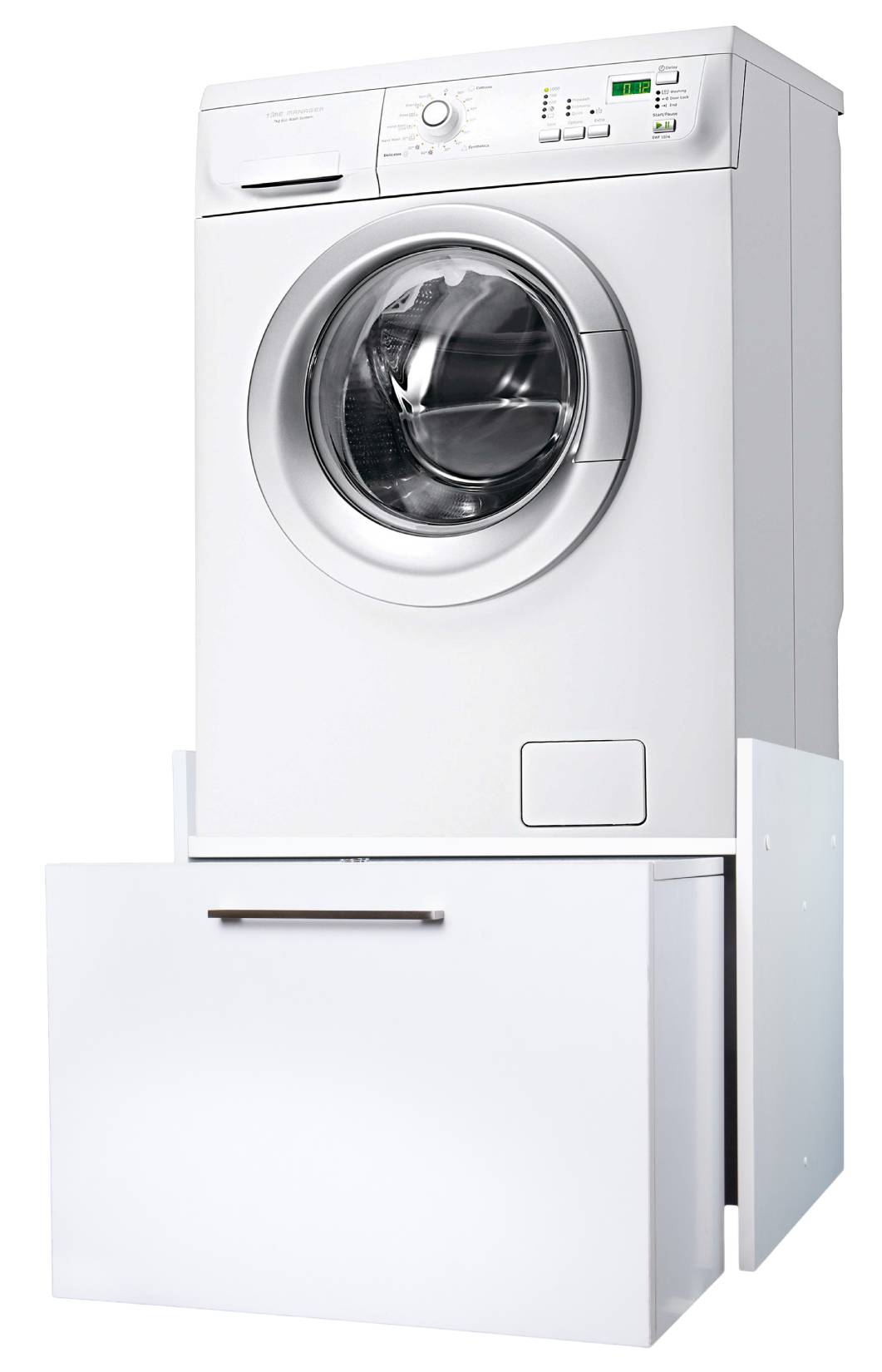 Negrari Komodo 5018D Mobile Alza Porta Lavatrice Asciugatrice Con Cassettone Contenitore Indipendente Scorrevole Ad Ampia Capienza in Legno Nobilitato Idrofugo W100 Bianco Per Interno Maniglia Ruotine Apertura Anta a Ribalta Fornito Montato 69x65 H59 cm