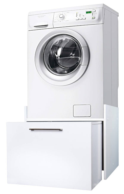 Negrari Komodo 5018D Mobile Alza Porta Lavatrice Asciugatrice Con Cassettone Contenitore Indipendente Scorrevole Ad Ampia Capienza in Legno Nobilitato Idrofugo W100 Bianco Per Interno Maniglia Ruotine Apertura Anta a Ribalta Fornito Montato 69x65 H59 cm