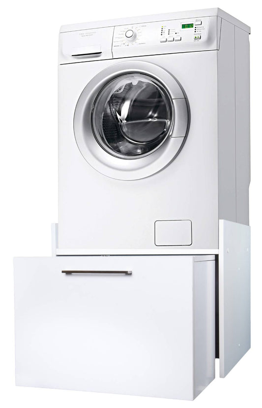 Negrari Komodo 5018D Mobile Alza Porta Lavatrice Asciugatrice Con Cassettone Contenitore Indipendente Scorrevole Ad Ampia Capienza in Legno Nobilitato Idrofugo W100 Bianco Per Interno Maniglia Ruotine Apertura Anta a Ribalta Fornito Montato 69x65 H59 cm