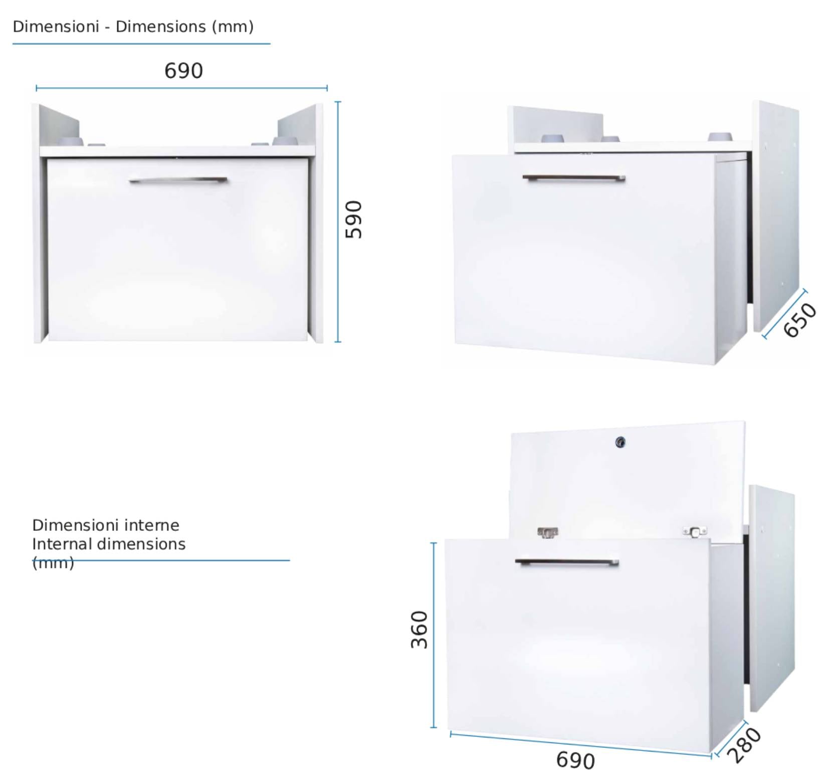 Negrari Komodo 5018D Mobile Alza Porta Lavatrice Asciugatrice Con Cassettone Contenitore Indipendente Scorrevole Ad Ampia Capienza in Legno Nobilitato Idrofugo W100 Bianco Per Interno Maniglia Ruotine Apertura Anta a Ribalta Fornito Montato 69x65 H59 cm