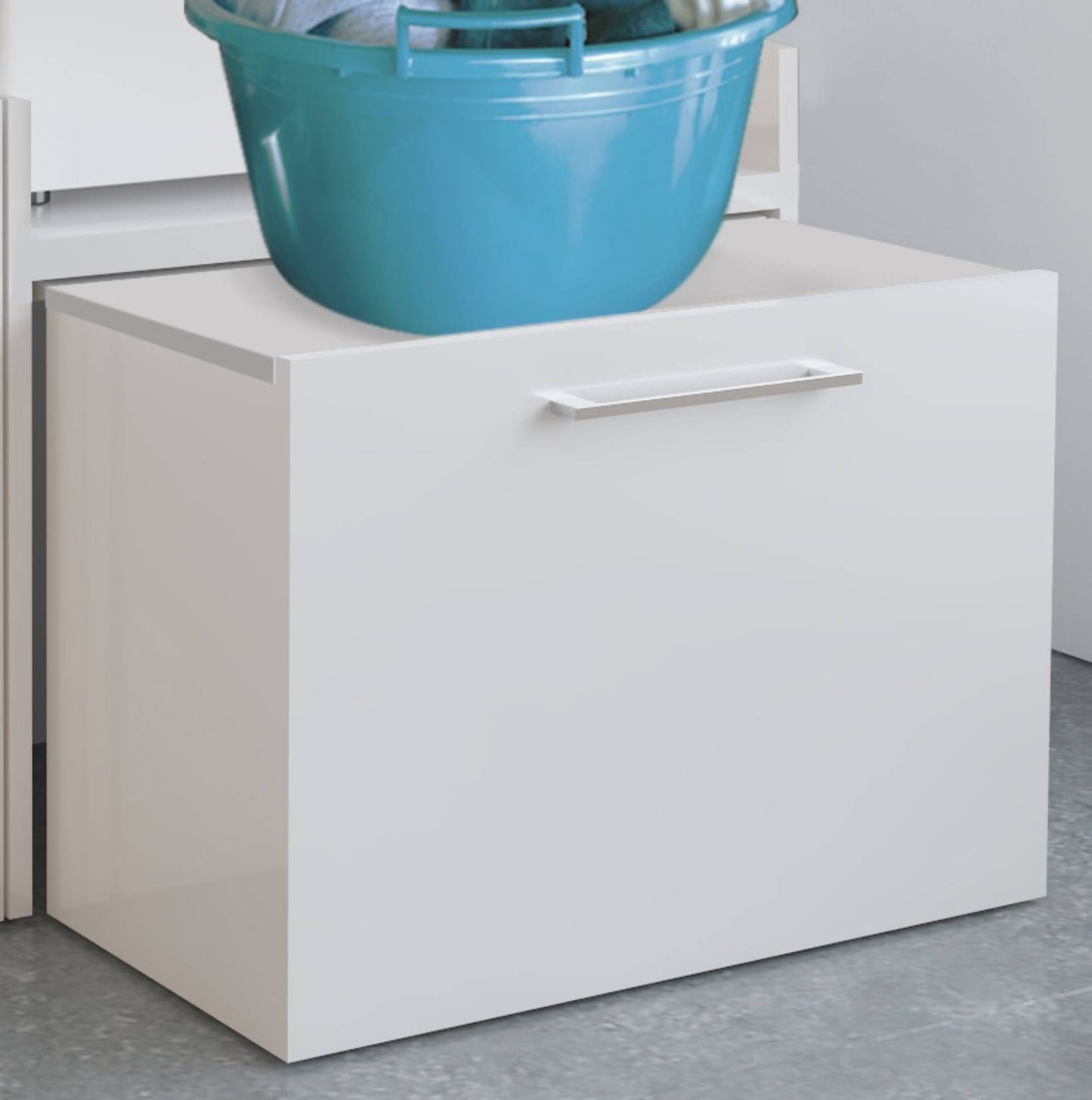 Negrari Komodo 5018D Mobile Alza Porta Lavatrice Asciugatrice Con Cassettone Contenitore Indipendente Scorrevole Ad Ampia Capienza in Legno Nobilitato Idrofugo W100 Bianco Per Interno Maniglia Ruotine Apertura Anta a Ribalta Fornito Montato 69x65 H59 cm