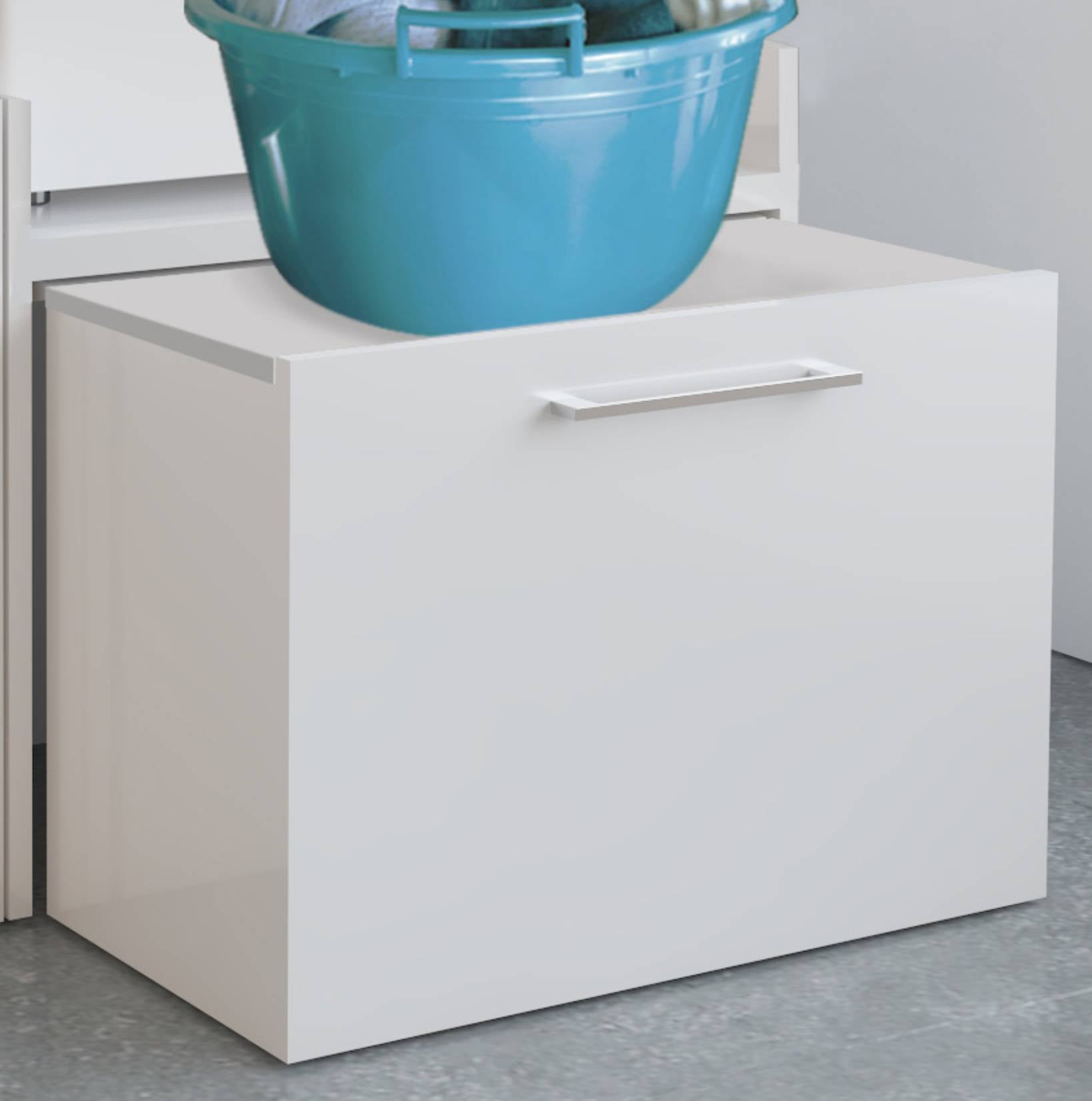 Negrari Komodo 5018D Mobile Alza Porta Lavatrice Asciugatrice Con Cassettone Contenitore Indipendente Scorrevole Ad Ampia Capienza in Legno Nobilitato Idrofugo W100 Bianco Per Interno Maniglia Ruotine Apertura Anta a Ribalta Fornito Montato 69x65 H59 cm