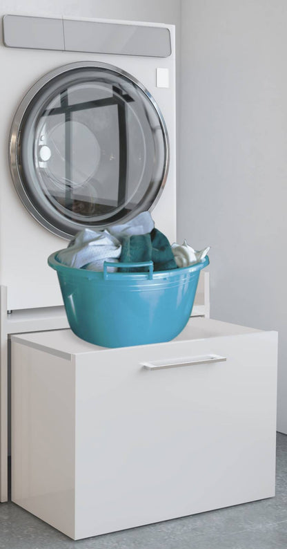 Negrari Komodo 5018D Mobile Alza Porta Lavatrice Asciugatrice Con Cassettone Contenitore Indipendente Scorrevole Ad Ampia Capienza in Legno Nobilitato Idrofugo W100 Bianco Per Interno Maniglia Ruotine Apertura Anta a Ribalta Fornito Montato 69x65 H59 cm