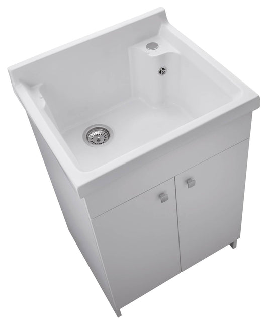 Negrari Lavatoio Ceramica 2002CER Colore Bianco Opaco 62x52 H90 cm Mobile Per Lavanderia Nobilitato Idrofugo Vasca Ceramica Fornito Montato Apertura Ante a Battente Scarico Sifone Autopulente Pilettone Piedini Regolabili