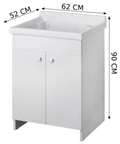 Negrari Lavatoio Ceramica 2002CER Colore Bianco Opaco 62x52 H90 cm Mobile Per Lavanderia Nobilitato Idrofugo Vasca Ceramica Fornito Montato Apertura Ante a Battente Scarico Sifone Autopulente Pilettone Piedini Regolabili