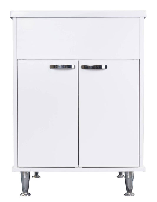 Negrari Lux 9042D Lavatoio Bianco 60x50 H85 cm Mobile in PVC Resistente All'Acqua Vasca Asse Lavaggio Polipropilene Fornito Montato Anta Chiusura Battente Maniglie Piedini Cromati Sifone Piletta Adatto Per Arredamento Esterno Lavanderia Luoghi Umidi