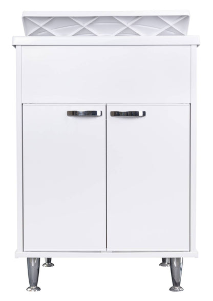 Negrari Lux 9042D Lavatoio Bianco 60x50 H85 cm Mobile in PVC Resistente All'Acqua Vasca Asse Lavaggio Polipropilene Fornito Montato Anta Chiusura Battente Maniglie Piedini Cromati Sifone Piletta Adatto Per Arredamento Esterno Lavanderia Luoghi Umidi