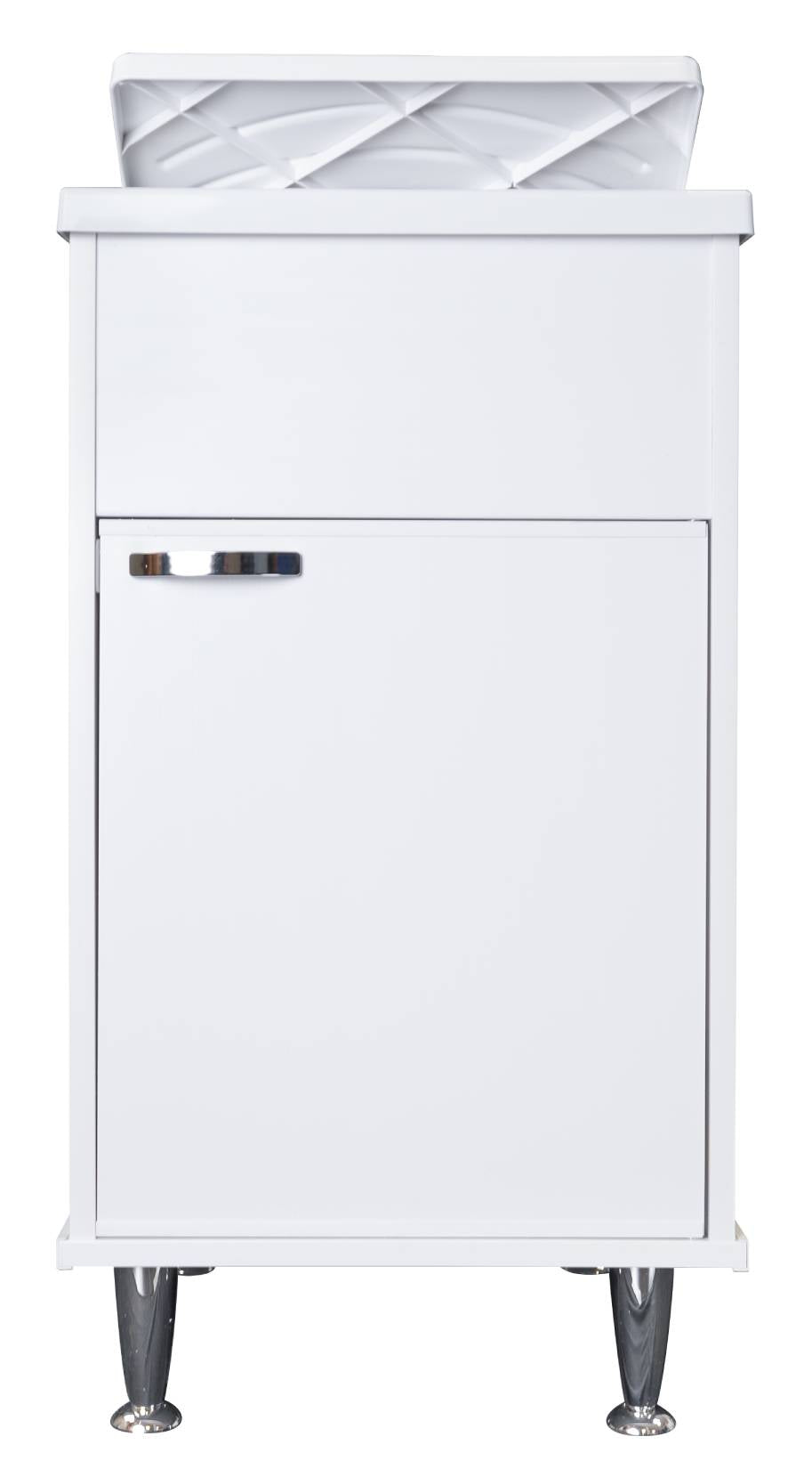 Negrari Lux 9046DSX Lavatoio Bianco 45x50 H85cm Mobile in PVC Resistente All'Acqua Vasca Asse Lavaggio Polipropilene Fornito Montato Anta Chiusura Battente Maniglia Sinistra Sifone Piletta Piedini Adatto Per Arredamento Esterno Lavanderia Luoghi Umidi