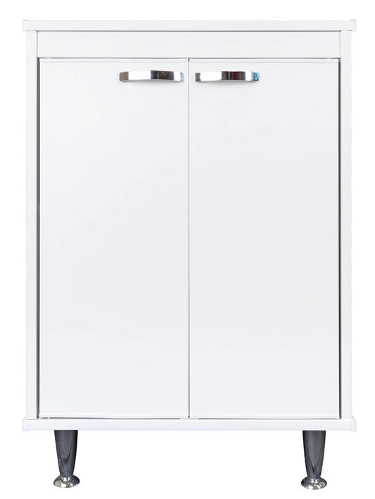 Negrari Lux FB9042D Base 2 Ante Colore Bianco 60x49 H84 cm Mobile a Terra in PVC Resistente All'Acqua Fornito Montato Con Piedini Alti 12cm Per Interno Esterno Lavanderia Bagno Luoghi Umidi Apertura Due Sportelli Battenti Maniglie Cromate Ripiano