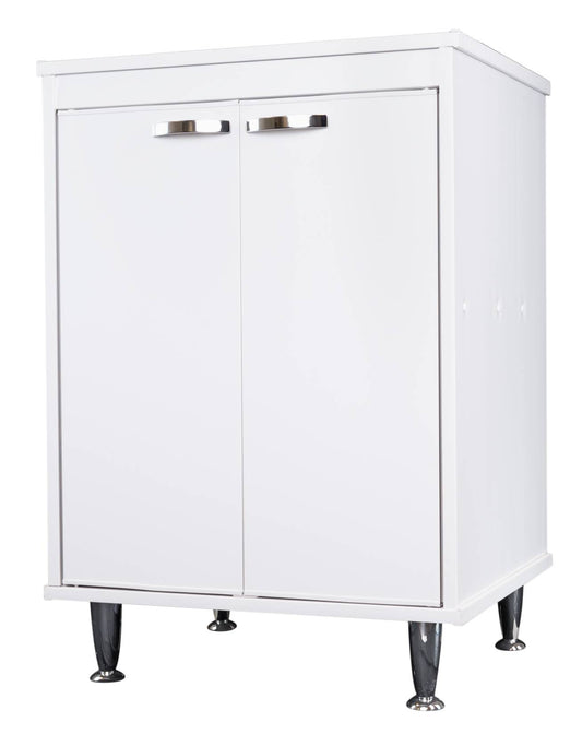 Negrari Lux FB9042D Base 2 Ante Colore Bianco 60x49 H84 cm Mobile a Terra in PVC Resistente All'Acqua Fornito Montato Con Piedini Alti 12cm Per Interno Esterno Lavanderia Bagno Luoghi Umidi Apertura Due Sportelli Battenti Maniglie Cromate Ripiano