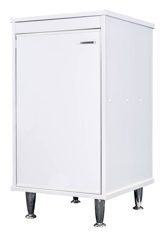 Negrari Lux FB9046DDX Base 1 Anta Colore Bianco 46,5x49 H84 cm Mobile a Terra in PVC Resistente All'Acqua Fornito Montato Con Piedini Alti 12cm Per Interno Esterno Lavanderia Bagno Luoghi Umidi Apertura Sportello Battente Maniglia Cromata Destra Ripiano