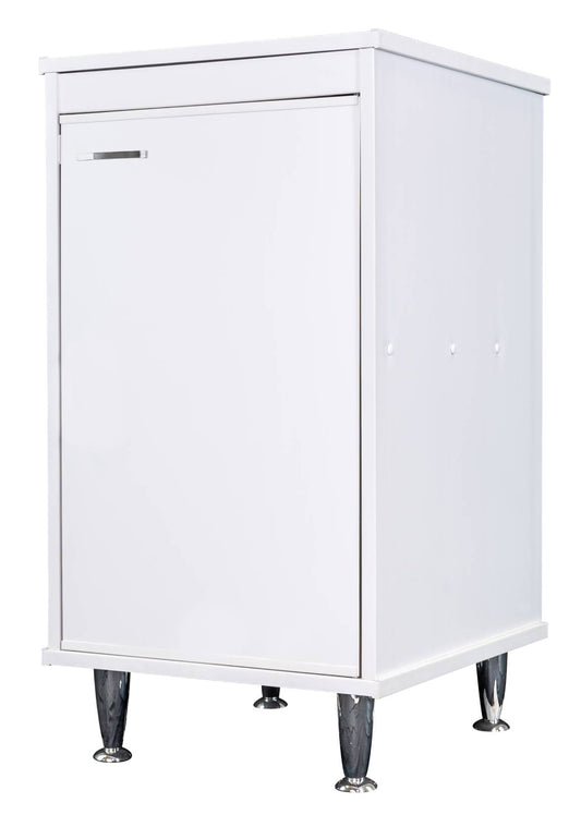 Negrari Lux FB9046DSX Base 1 Anta Colore Bianco 46,5x49 H84 cm Mobile a Terra in PVC Resistente All'Acqua Fornito Montato Con Piedini Alti 12cm Per Interno Esterno Lavanderia Bagno Luoghi Umidi Apertura Sportello Battente Maniglia Cromata Sinistra Ripiano