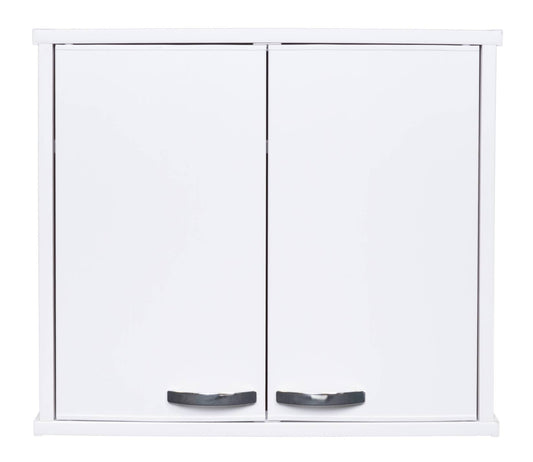 Negrari Lux FH960D Pensile 2 Ante Colore Bianco 60x34 H52,5 cm Mobile Lavanderia Armadio Sospeso Fornito Montato in PVC Resistente All'Acqua Adatto Per Interno Esterno Luoghi Umidi Apertura Due Sportelli Pieno Battente Maniglia Cromata Ripiano