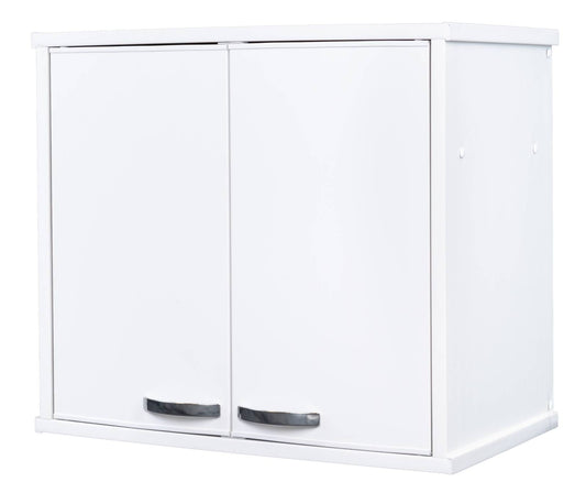 Negrari Lux FH960D Pensile 2 Ante Colore Bianco 60x34 H52,5 cm Mobile Lavanderia Armadio Sospeso Fornito Montato in PVC Resistente All'Acqua Adatto Per Interno Esterno Luoghi Umidi Apertura Due Sportelli Pieno Battente Maniglia Cromata Ripiano