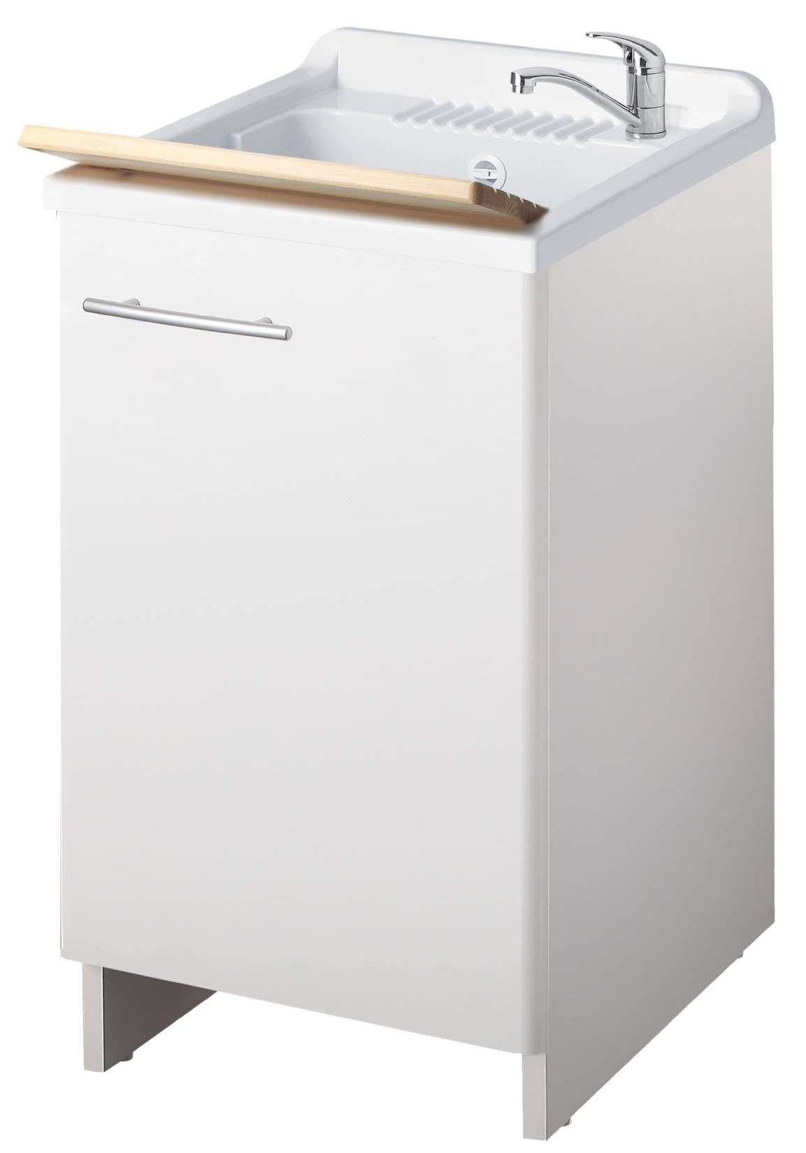 Negrari Magica 2003 Lavatoio Colore Bianco 50x50 H85 cm Per Lavanderia Mobile Nobilitato Idrofugo Anta Lucida Vasca Polipropilene Asse Lavaggio Legno Cerniere Chiusura Rallentata Vassoio Salvafondo Alluminio Sifone Autopulente Piletta Piedini Regolabili
