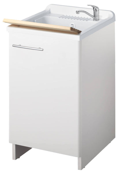 Negrari Magica 2003 Lavatoio Colore Bianco 50x50 H85 cm Per Lavanderia Mobile Nobilitato Idrofugo Anta Lucida Vasca Polipropilene Asse Lavaggio Legno Cerniere Chiusura Rallentata Vassoio Salvafondo Alluminio Sifone Autopulente Piletta Piedini Regolabili