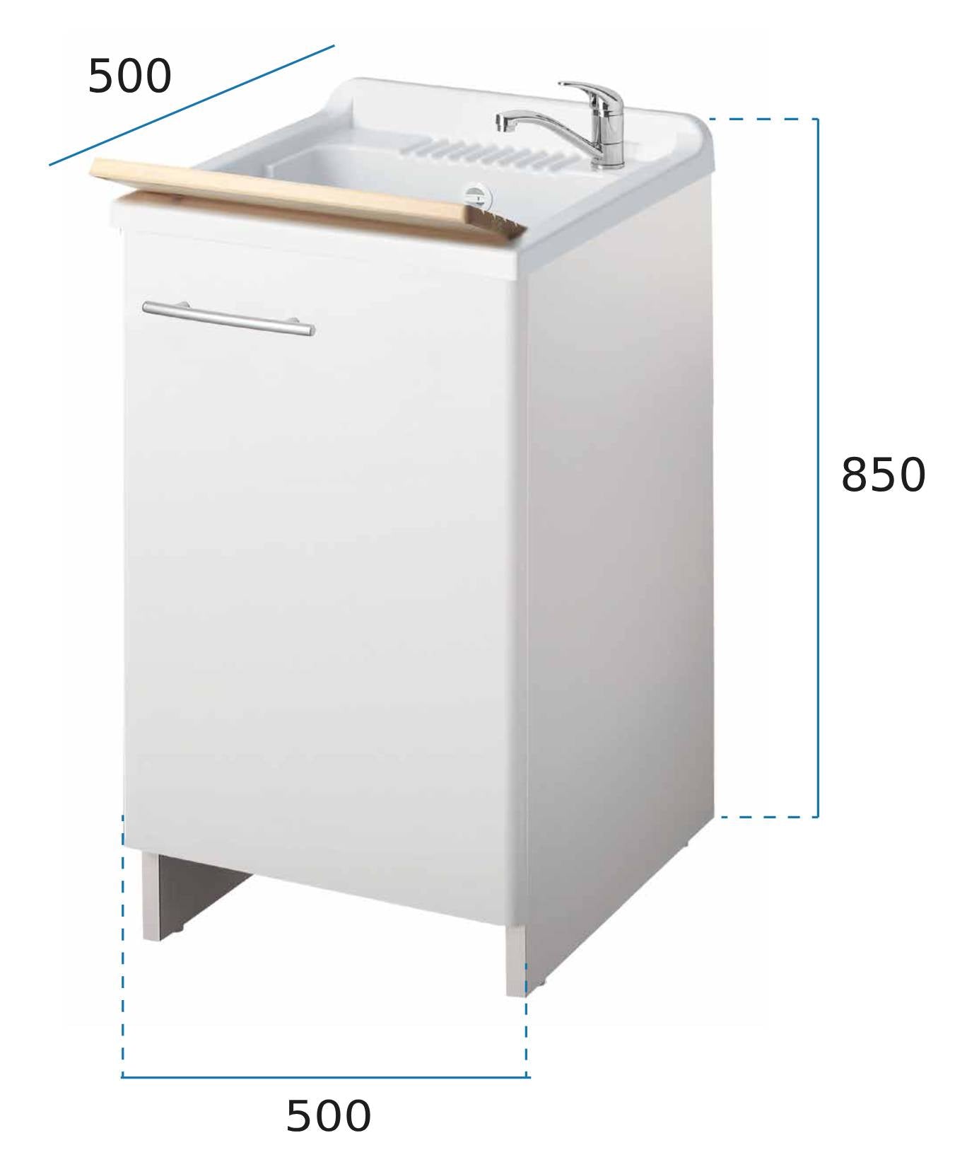 Negrari Magica 2003 Lavatoio Colore Bianco 50x50 H85 cm Per Lavanderia Mobile Nobilitato Idrofugo Anta Lucida Vasca Polipropilene Asse Lavaggio Legno Cerniere Chiusura Rallentata Vassoio Salvafondo Alluminio Sifone Autopulente Piletta Piedini Regolabili