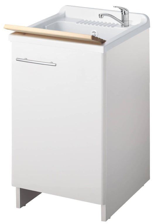 Negrari Magica 2006 Lavatoio Colore Bianco 45x50 H85 cm Per Lavanderia Mobile Nobilitato Idrofugo Anta Lucida Vasca Polipropilene Asse Lavaggio Legno Cerniere Chiusura Rallentata Vassoio Salvafondo Alluminio Sifone Autopulente Piletta Piedini Regolabili