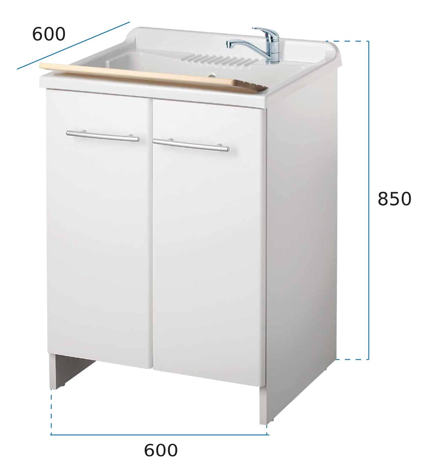 Negrari Magica 2007CS Lavatoio Bianco 60x60 H85 cm Mobile Nobilitato Idrofugo Per Lavanderia Ante Lucide Vasca Polipropilene Termoformatura Asse Legno Cerniere Chiusura Rallentata Cestello Estraibile Salvafondo Alluminio Sifone Piletta Piedini Regolabili
