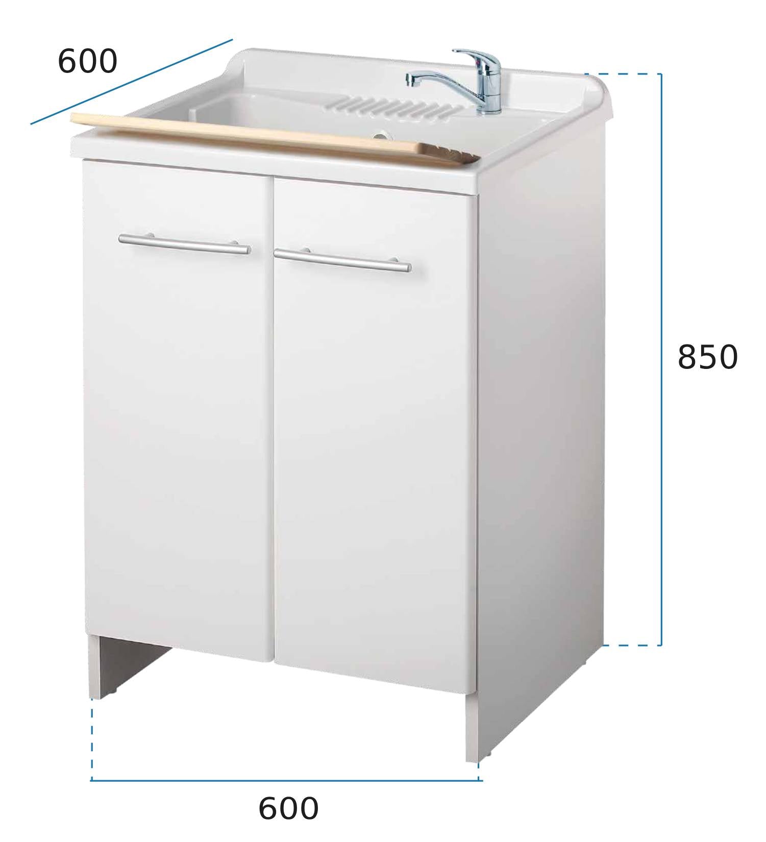 Negrari Magica 2007CS Lavatoio Bianco 60x60 H85 cm Mobile Nobilitato Idrofugo Per Lavanderia Ante Lucide Vasca Polipropilene Termoformatura Asse Legno Cerniere Chiusura Rallentata Cestello Estraibile Salvafondo Alluminio Sifone Piletta Piedini Regolabili