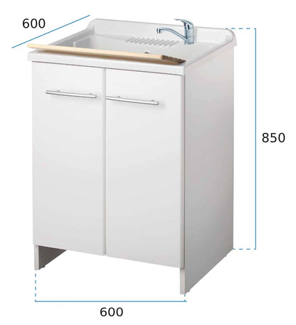Negrari Magica 2007CS Lavatoio Bianco 60x60 H85 cm Mobile Nobilitato Idrofugo Per Lavanderia Ante Lucide Vasca Polipropilene Termoformatura Asse Legno Cerniere Chiusura Rallentata Cestello Estraibile Salvafondo Alluminio Sifone Piletta Piedini Regolabili