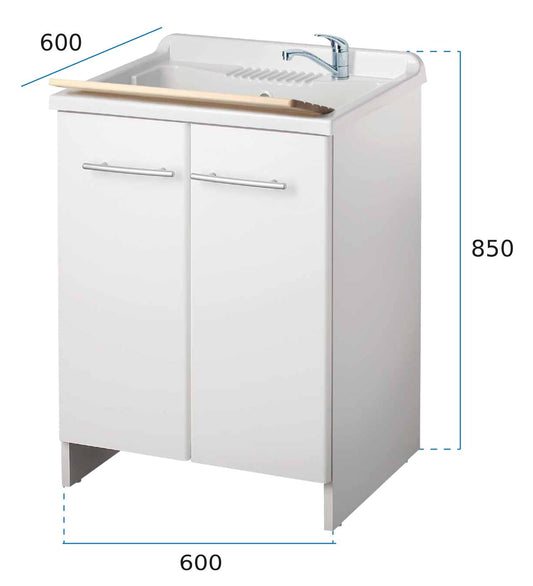 Negrari Magica 2007 Lavatoio Colore Bianco 60x60 H85 cm Per Lavanderia Mobile Nobilitato Idrofugo Ante Lucide Vasca Polipropilene Asse Lavaggio Legno Cerniere Chiusura Rallentata Vassoio Salvafondo Alluminio Sifone Autopulente Piletta Piedini Regolabili