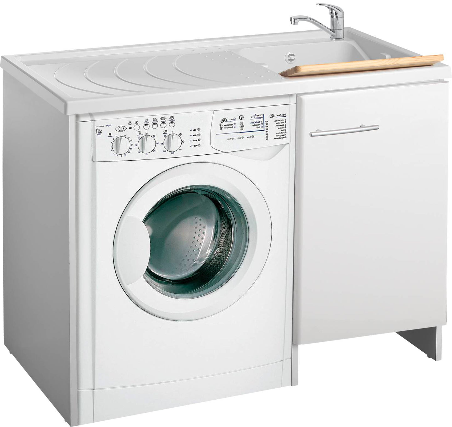 Negrari Magica 2008DX Lavatoio Coprilavatrice Montato Bianco 109x60 H89 cm Vasca Destra Lavatrice Sinistra Mobile Lavanderia Nobilitato Idrofugo Anta Lucida Lavabo Polipropilene Asse Legno Chiusura Rallentata Salvafondo Alluminio Sifone Piletta Piedini