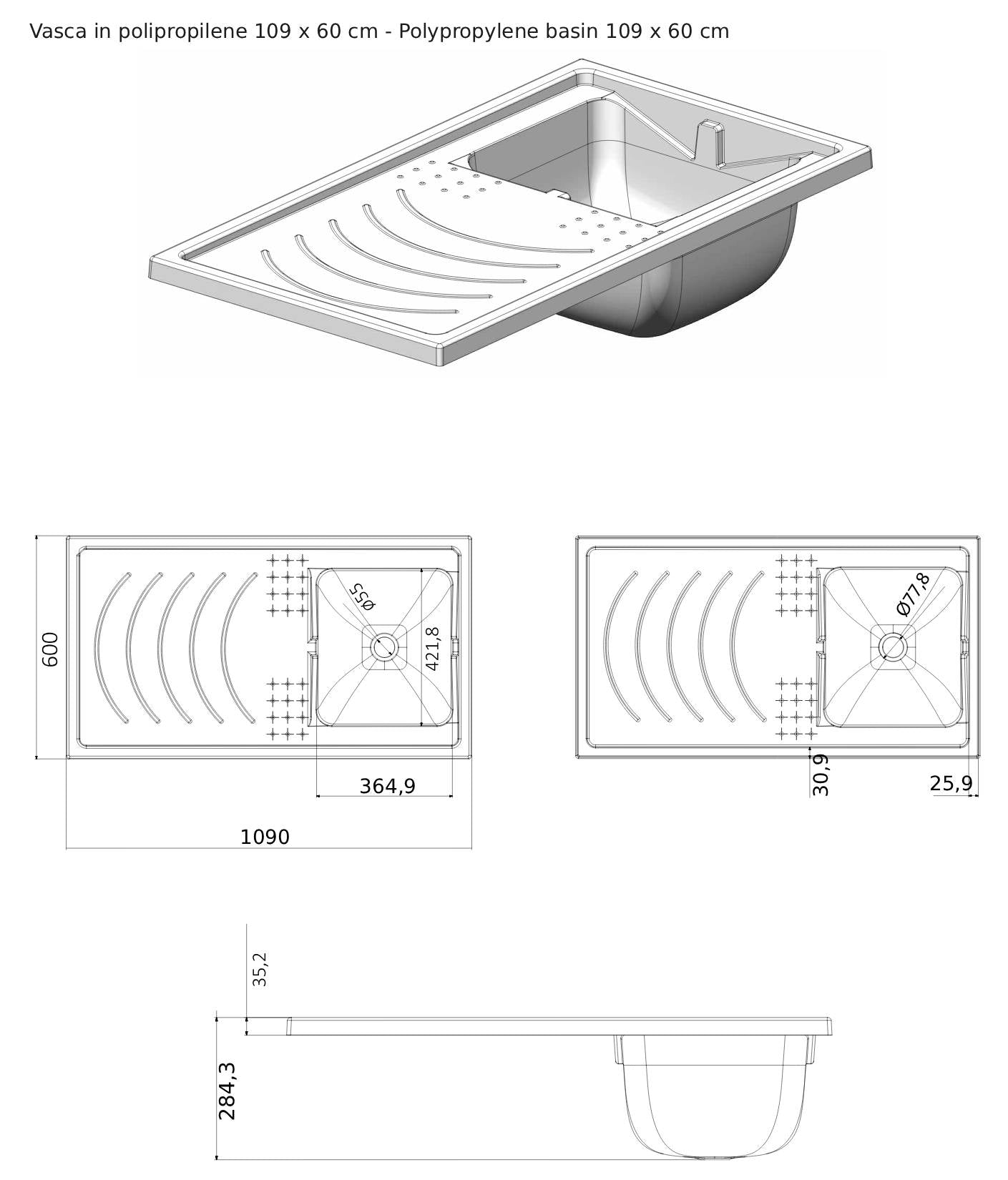 Negrari Magica 2008CSDX Lavatoio Coprilavatrice Montato Bianco 109x60 H89 cm Vasca Destra Lavatrice Sinistra Mobile Lavanderia Nobilitato Idrofugo Lavabo Polipropilene Asse Legno Anta Rallentata Fondo Alluminio Cesto Scorrevole Sifone Piletta Piedini