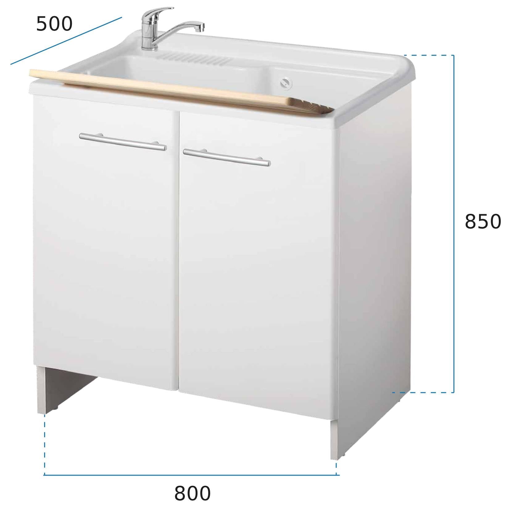Negrari Magica 2010 Lavatoio Colore Bianco 80x50 H85 cm Mobile Per Lavanderia Nobilitato Idrofugo Ante Lucide Vasca Grande Polipropilene Asse Legno Cerniere Chiusura Rallentata Vassoio Salvafondo Alluminio Sifone Autopulente Piletta Piedini Regolabili