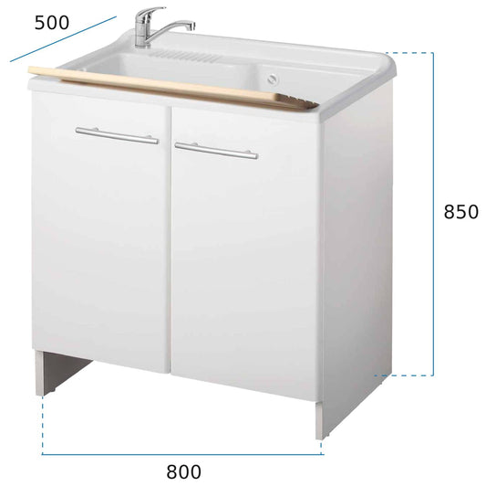 Negrari Magica 2010 Lavatoio Colore Bianco 80x50 H85 cm Mobile Per Lavanderia Nobilitato Idrofugo Ante Lucide Vasca Grande Polipropilene Asse Legno Cerniere Chiusura Rallentata Vassoio Salvafondo Alluminio Sifone Autopulente Piletta Piedini Regolabili