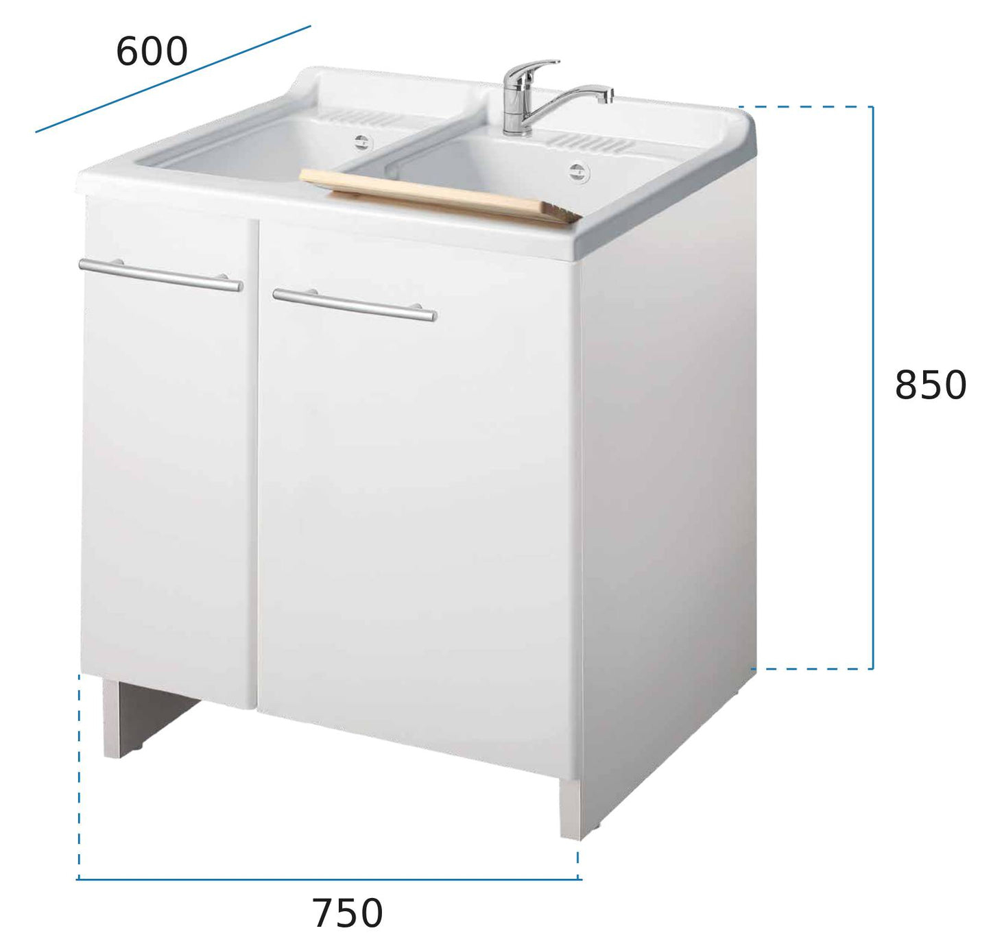 Negrari Magica 2012 Lavatoio Bianco 75x60 H85 cm Mobile Per Lavanderia Nobilitato Idrofugo Ante Lucide Vasca Bivasca Termoformatura Polipropilene Asse Legno Cerniere Chiusura Rallentata Salvafondo Alluminio Sifone Autopulente Piletta Piedini Regolabili