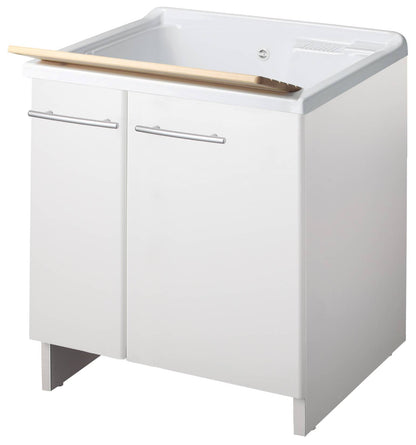 Negrari Magica 2013 Lavatoio Colore Bianco 75x60 H85 cm Per Lavanderia Mobile Nobilitato Idrofugo Ante Lucide Vasca Termoformatura Polipropilene Asse Legno Cerniere Chiusura Rallentata Vassoio Fondo Alluminio Sifone Autopulente Piletta Piedini Regolabili