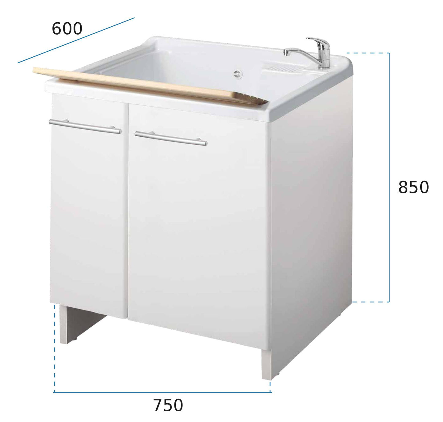 Negrari Magica 2013 Lavatoio Colore Bianco 75x60 H85 cm Per Lavanderia Mobile Nobilitato Idrofugo Ante Lucide Vasca Termoformatura Polipropilene Asse Legno Cerniere Chiusura Rallentata Vassoio Fondo Alluminio Sifone Autopulente Piletta Piedini Regolabili