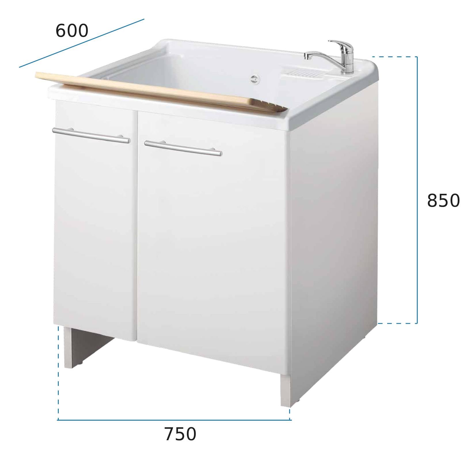 Negrari Magica 2013 Lavatoio Colore Bianco 75x60 H85 cm Per Lavanderia Mobile Nobilitato Idrofugo Ante Lucide Vasca Termoformatura Polipropilene Asse Legno Cerniere Chiusura Rallentata Vassoio Fondo Alluminio Sifone Autopulente Piletta Piedini Regolabili
