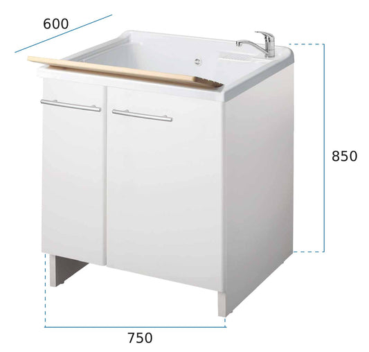 Negrari Magica 2013 Lavatoio Colore Bianco 75x60 H85 cm Per Lavanderia Mobile Nobilitato Idrofugo Ante Lucide Vasca Termoformatura Polipropilene Asse Legno Cerniere Chiusura Rallentata Vassoio Fondo Alluminio Sifone Autopulente Piletta Piedini Regolabili