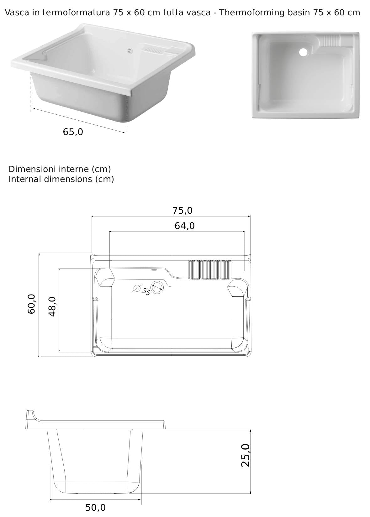 Negrari Magica 2013 Lavatoio Colore Bianco 75x60 H85 cm Per Lavanderia Mobile Nobilitato Idrofugo Ante Lucide Vasca Termoformatura Polipropilene Asse Legno Cerniere Chiusura Rallentata Vassoio Fondo Alluminio Sifone Autopulente Piletta Piedini Regolabili