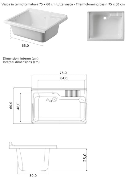 Negrari Magica 2013 Lavatoio Colore Bianco 75x60 H85 cm Per Lavanderia Mobile Nobilitato Idrofugo Ante Lucide Vasca Termoformatura Polipropilene Asse Legno Cerniere Chiusura Rallentata Vassoio Fondo Alluminio Sifone Autopulente Piletta Piedini Regolabili