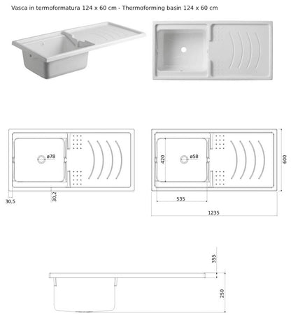 Negrari Magica 2800CSSX Lavatoio Coprilavatrice Montato Bianco 124x60 H89 cm Vasca Sinistra Lavatrice Destra Mobile Lavanderia Nobilitato Idrofugo Lavabo Polipropilene Asse Legno Anta Rallentata Fondo Alluminio Cesto Scorrevole Sifone Piletta Piedini