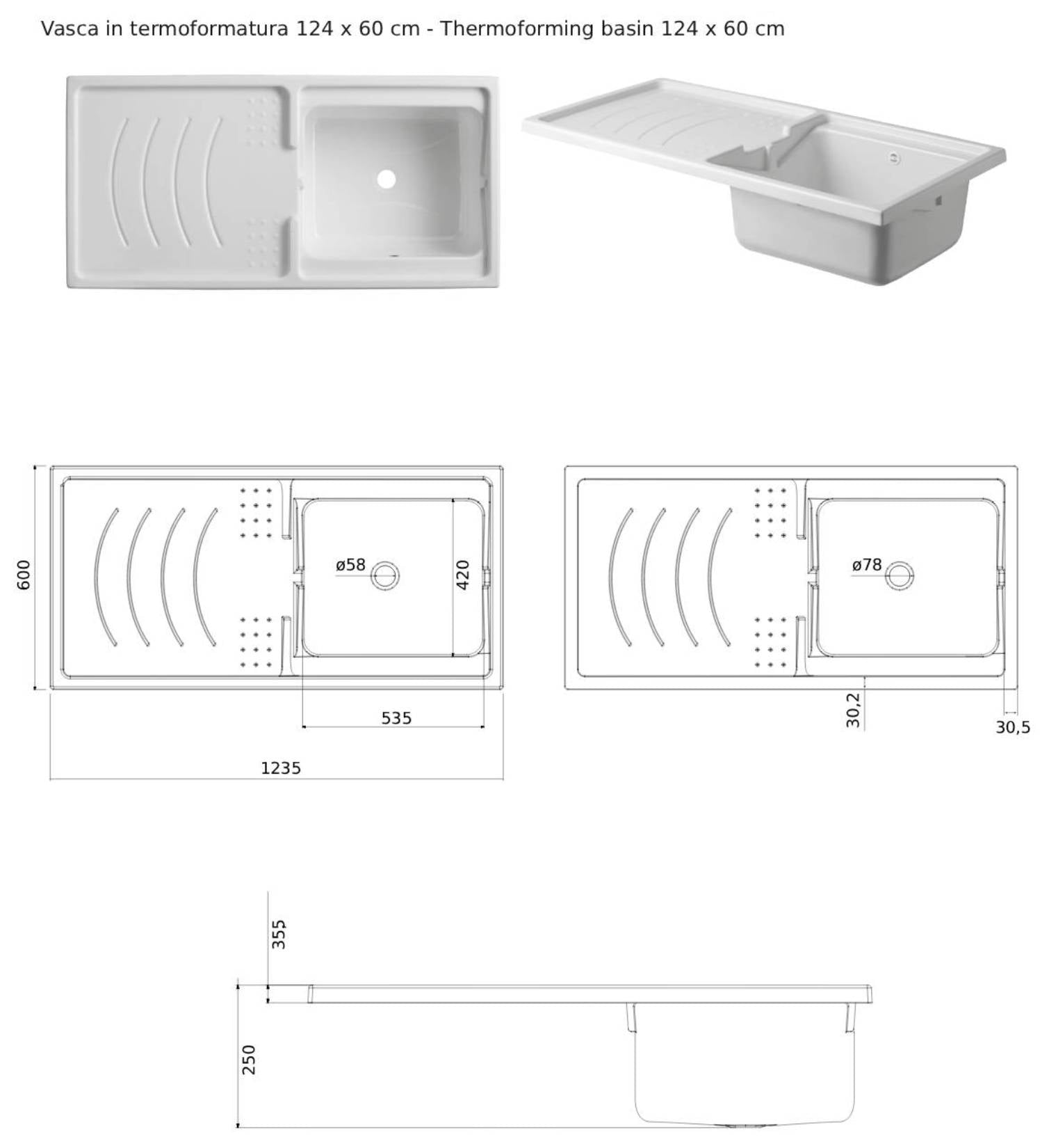Negrari Magica 2800DX Lavatoio Coprilavatrice Montato Bianco 124x60 H89 cm Vasca Destra Lavatrice Sinistra Mobile Lavanderia Nobilitato Idrofugo Ante Lucide Lavabo Polipropilene Asse Legno Chiusura Rallentata Salvafondo Alluminio Sifone Piletta Piedini