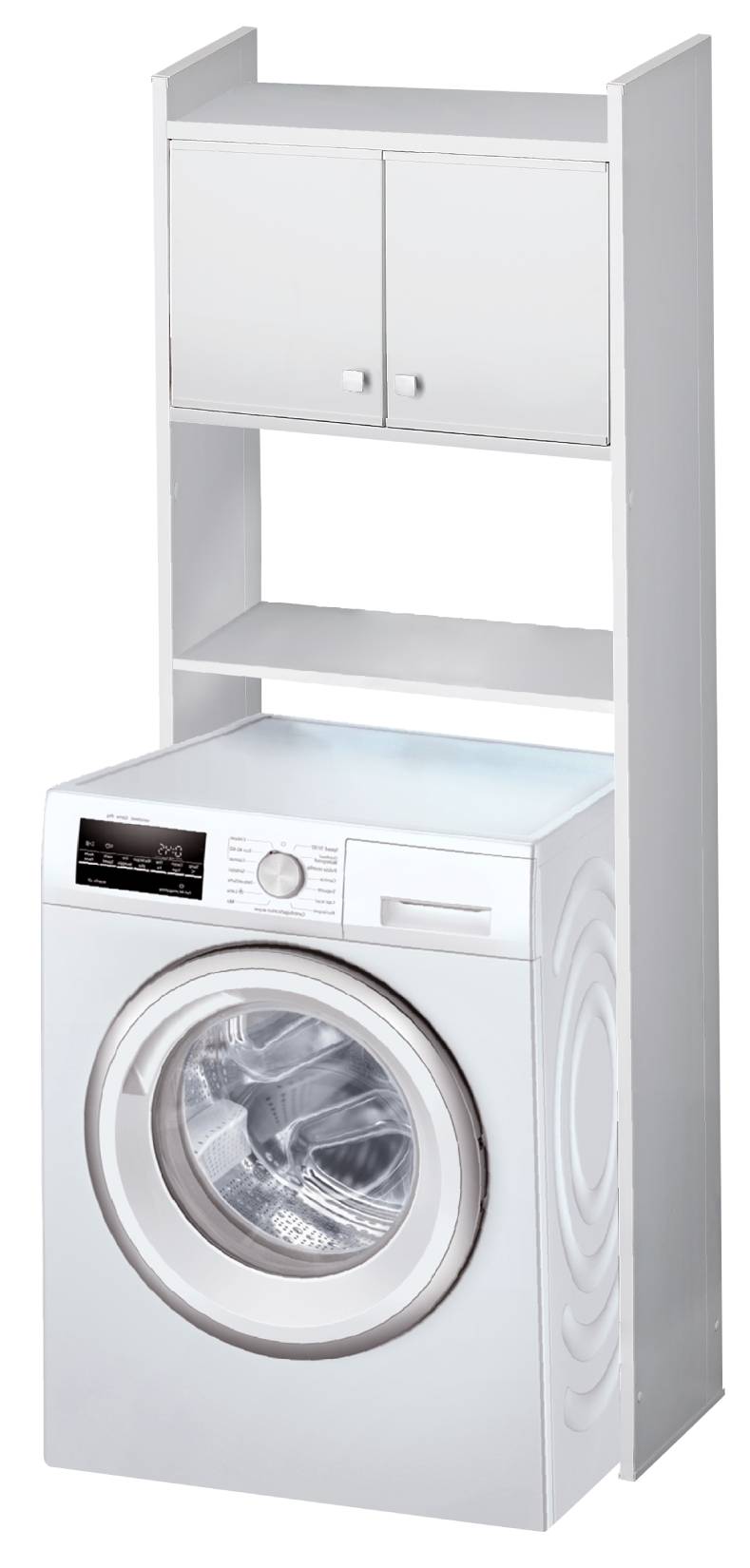 Negrari Marsala 5016P Scaffale Sopra Lavatrice Bianco Con Ripiano Misura 65x26,5 H162 cm Mobile Con Ante a Chiusura Battente Realizzato in PVC Resistente All’Acqua Pomoli Satinati Piedini Regolabili Da Montare Per Lavanderia Interno Esterno Ambienti Umidi