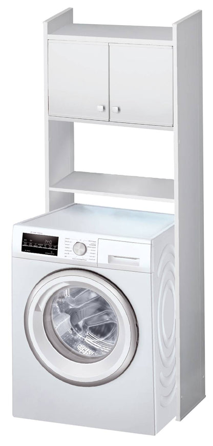 Negrari Marsala 5016P Scaffale Sopra Lavatrice Bianco Con Ripiano Misura 65x26,5 H162 cm Mobile Con Ante a Chiusura Battente Realizzato in PVC Resistente All’Acqua Pomoli Satinati Piedini Regolabili Da Montare Per Lavanderia Interno Esterno Ambienti Umidi