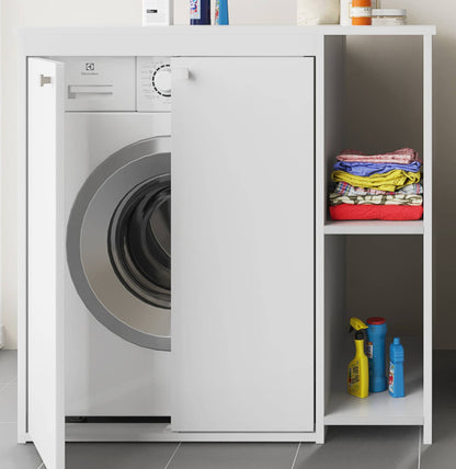 Negrari Onda Pro 5012PRO Coprilavatrice Con Scaffali Bianco Misura 94x60 H94 cm Mobile Contieni Proteggi Lavatrice PVC Due Ripiani Resistente All’Acqua Apertura 2 Ante Battente Piedini Regolabili Da Montare Per Lavanderia Interno Esterno Ambienti Umidi