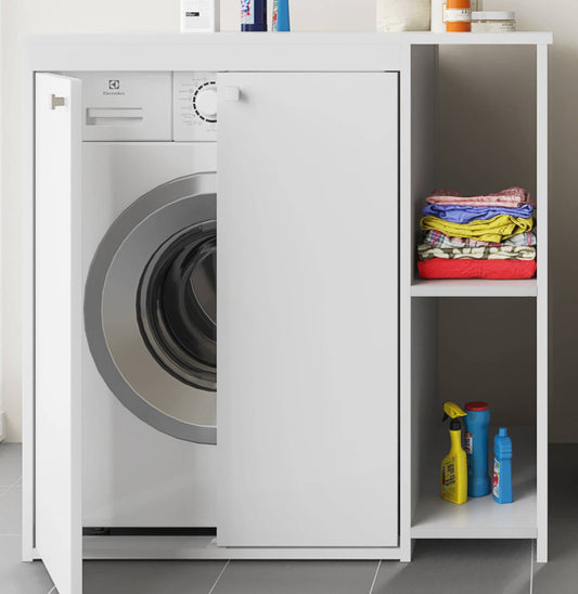 Negrari Onda Pro 5012PRO Coprilavatrice Con Scaffali Bianco Misura 94x60 H94 cm Mobile Contieni Proteggi Lavatrice PVC Due Ripiani Resistente All’Acqua Apertura 2 Ante Battente Piedini Regolabili Da Montare Per Lavanderia Interno Esterno Ambienti Umidi