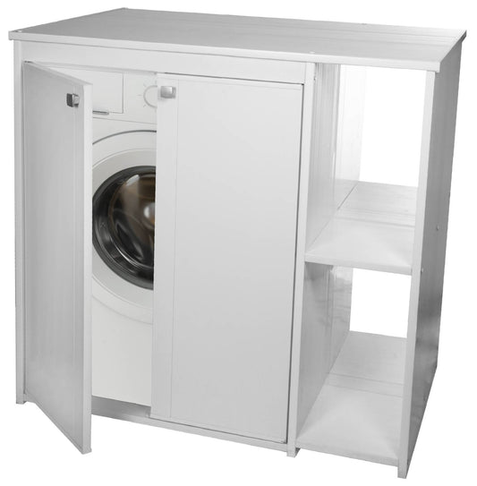 Negrari Onda Pro 5012PRO Coprilavatrice Con Scaffali Bianco Misura 94x60 H94 cm Mobile Contieni Proteggi Lavatrice PVC Due Ripiani Resistente All’Acqua Apertura 2 Ante Battente Piedini Regolabili Da Montare Per Lavanderia Interno Esterno Ambienti Umidi