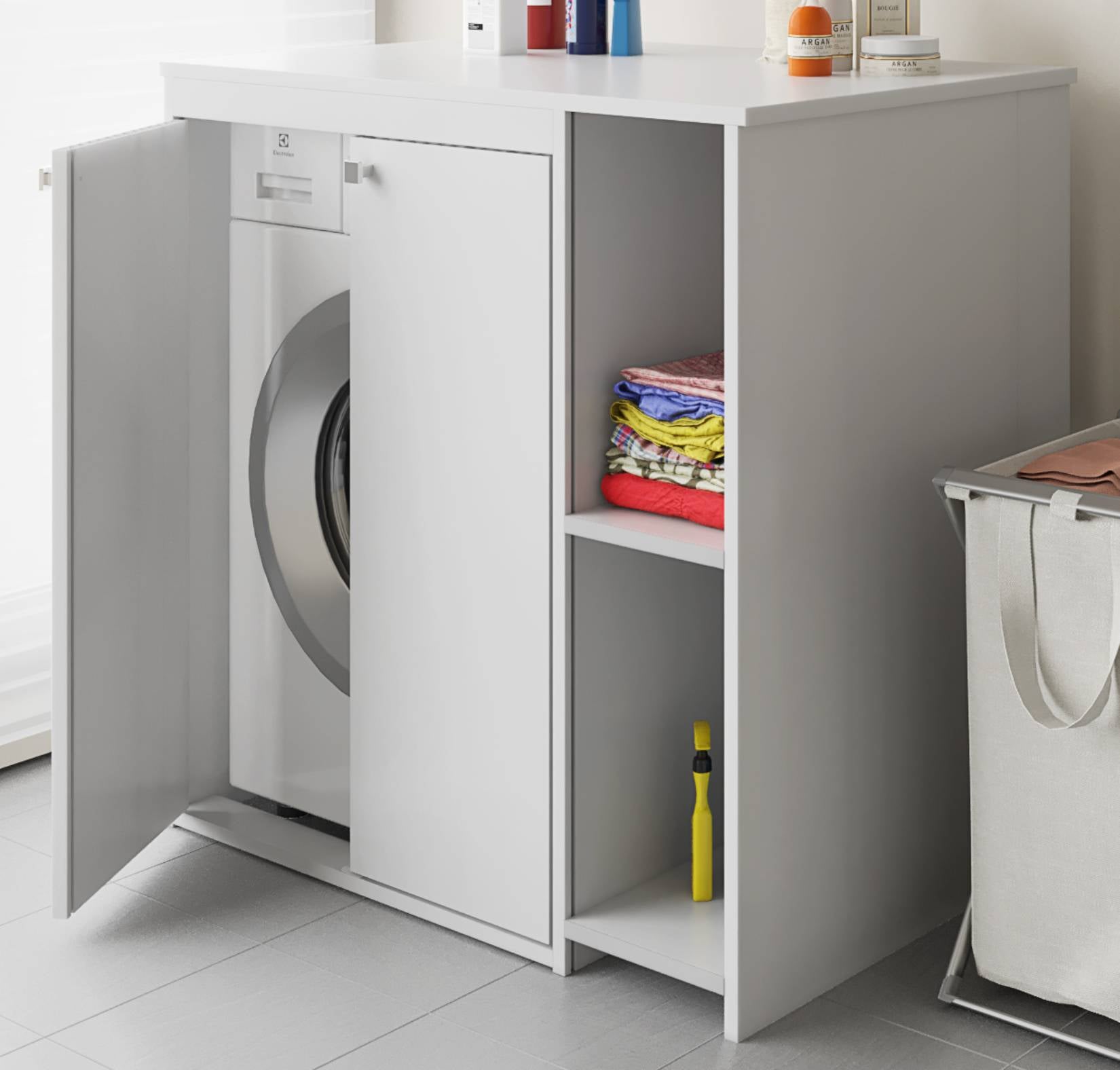 Negrari Onda Pro 5012PRO Coprilavatrice Con Scaffali Bianco Misura 94x60 H94 cm Mobile Contieni Proteggi Lavatrice PVC Due Ripiani Resistente All’Acqua Apertura 2 Ante Battente Piedini Regolabili Da Montare Per Lavanderia Interno Esterno Ambienti Umidi