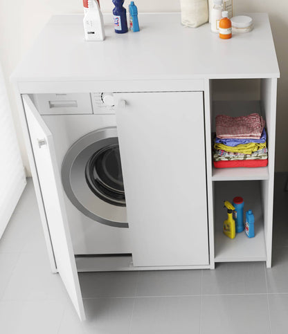 Negrari Onda Pro 5012PRO Coprilavatrice Con Scaffali Bianco Misura 94x60 H94 cm Mobile Contieni Proteggi Lavatrice PVC Due Ripiani Resistente All’Acqua Apertura 2 Ante Battente Piedini Regolabili Da Montare Per Lavanderia Interno Esterno Ambienti Umidi