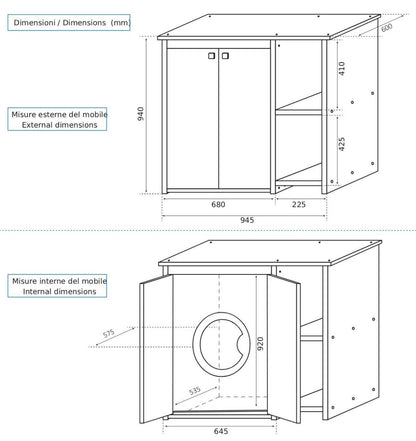 Negrari Onda Pro 5012PRO Coprilavatrice Con Scaffali Bianco Misura 94x60 H94 cm Mobile Contieni Proteggi Lavatrice PVC Due Ripiani Resistente All’Acqua Apertura 2 Ante Battente Piedini Regolabili Da Montare Per Lavanderia Interno Esterno Ambienti Umidi