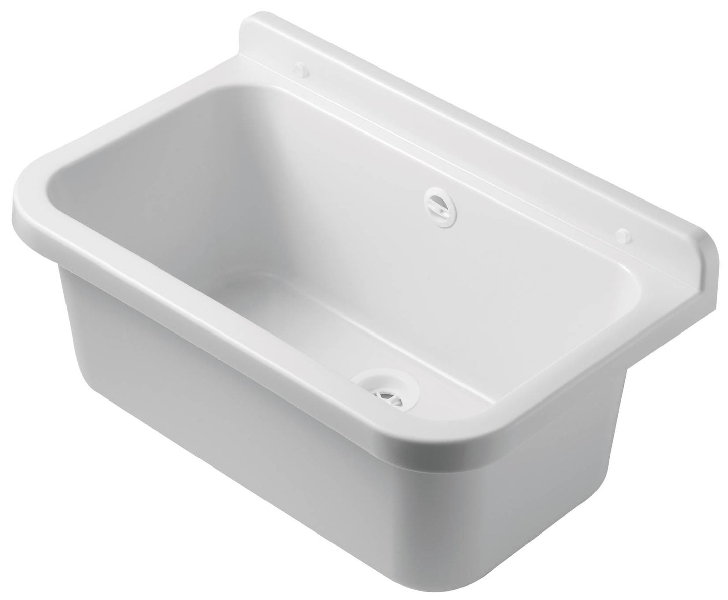 Negrari Pilozzo 55 2051A Vasca Bianco Lucido 55X34 H21cm Capacità 18 Litri Lavabo Muro in Polipropilene Resistente Agenti Atmosferici Acidi Prodotti Chimici Adatto Per Interno Esterno Bagno Lavanderia Con Alzatina Sifone Piletta Troppopieno Kit Fissaggio