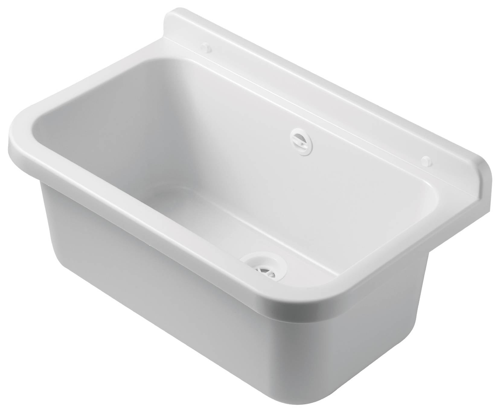 Negrari Pilozzo 55 2051A Vasca Bianco Lucido 55X34 H21cm Capacità 18 Litri Lavabo Muro in Polipropilene Resistente Agenti Atmosferici Acidi Prodotti Chimici Adatto Per Interno Esterno Bagno Lavanderia Con Alzatina Sifone Piletta Troppopieno Kit Fissaggio